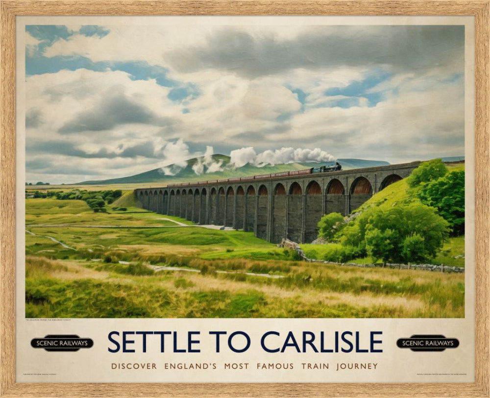 Vintage travel poster- Settle To Carlise, The Ribblehead Viaduct - Scenic Railways