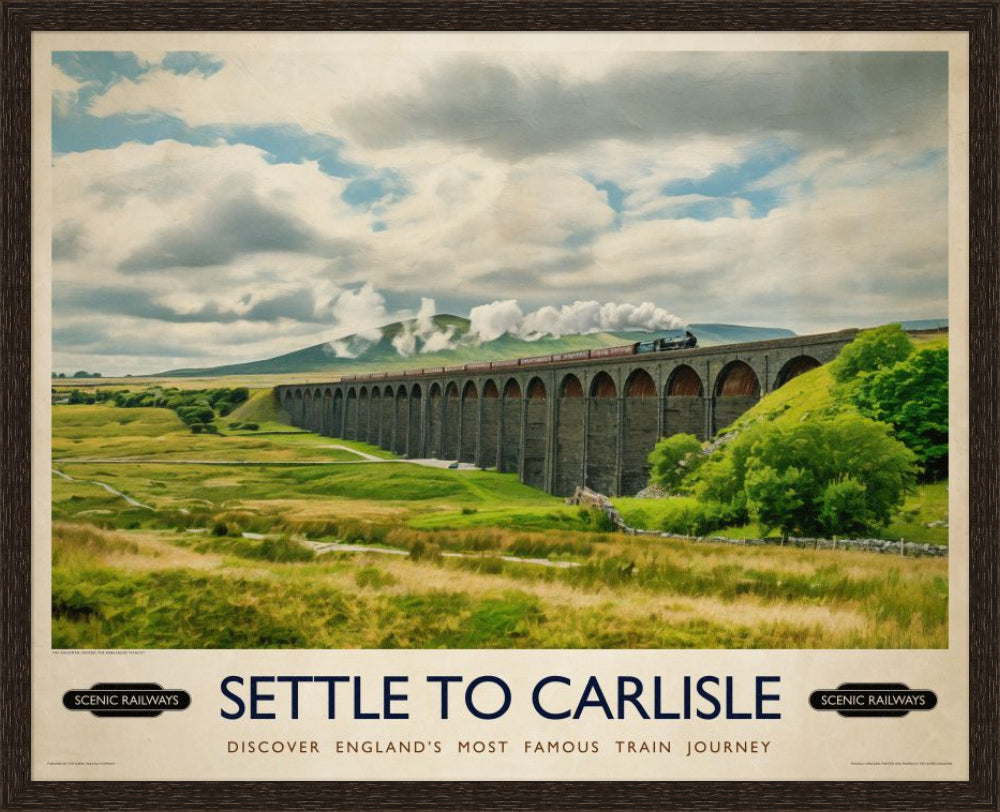 Vintage travel poster- Settle To Carlise, The Ribblehead Viaduct - Scenic Railways