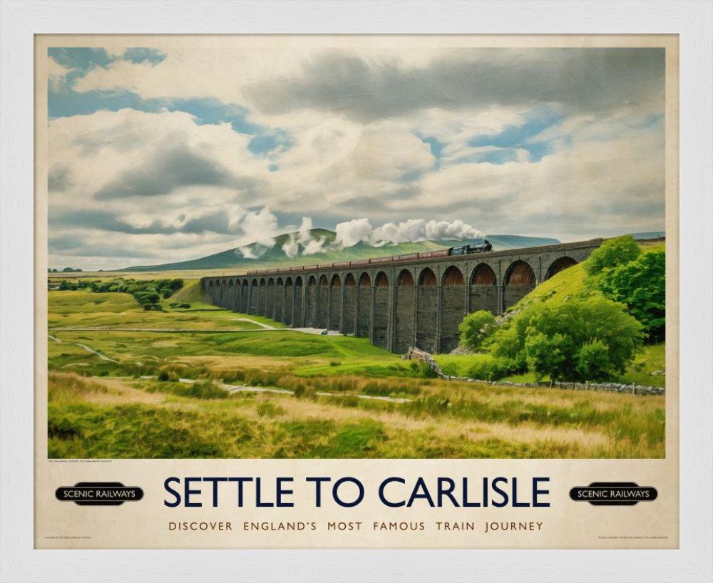 Vintage travel poster- Settle To Carlise, The Ribblehead Viaduct - Scenic Railways