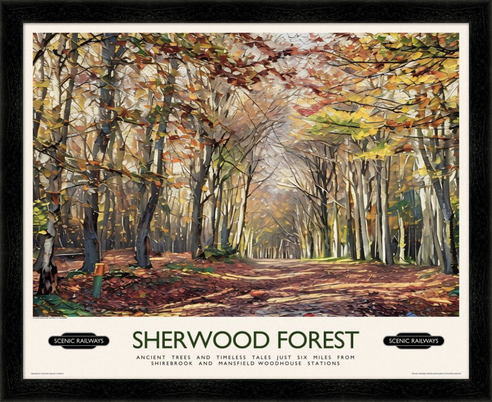 Vintage travel poster- Sherwood Forest - Scenic Railways
