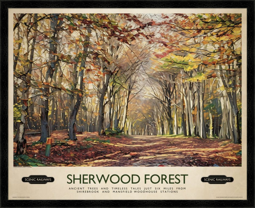 Vintage travel poster- Sherwood Forest - Scenic Railways