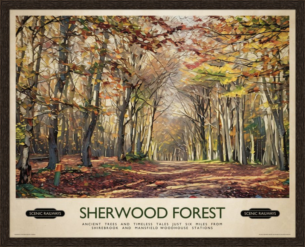 Vintage travel poster- Sherwood Forest - Scenic Railways