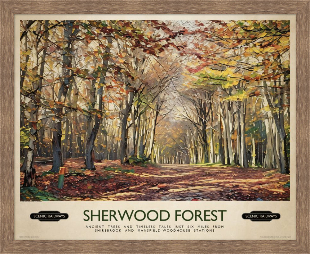 Vintage travel poster- Sherwood Forest - Scenic Railways