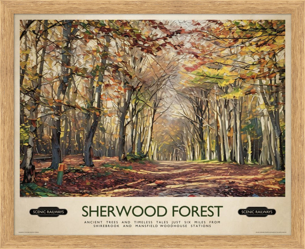 Vintage travel poster- Sherwood Forest - Scenic Railways