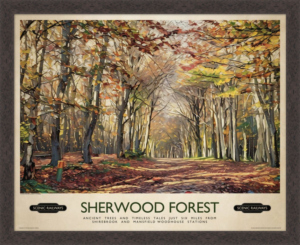 Vintage travel poster- Sherwood Forest - Scenic Railways