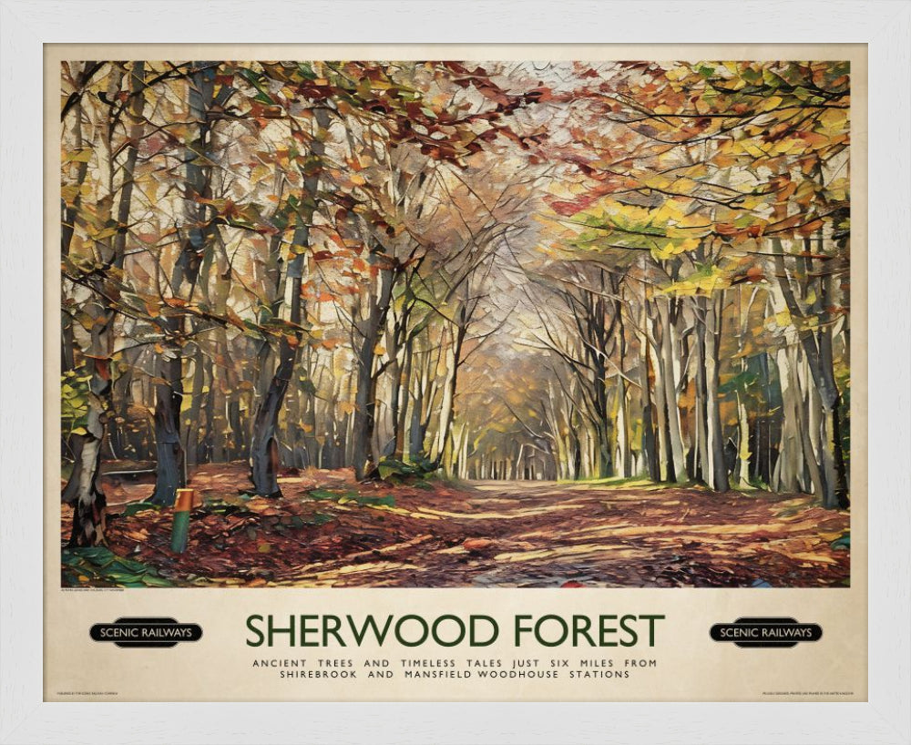 Vintage travel poster- Sherwood Forest - Scenic Railways