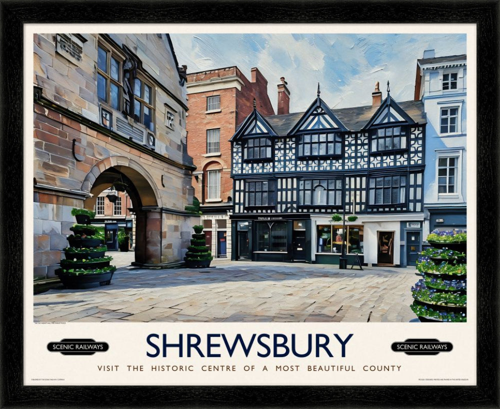 Vintage travel poster- Shrewsbury, Shropshire - Scenic Railways