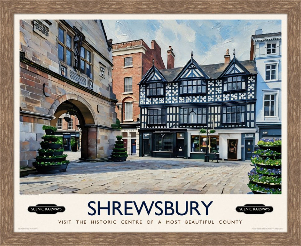 Vintage travel poster- Shrewsbury, Shropshire - Scenic Railways