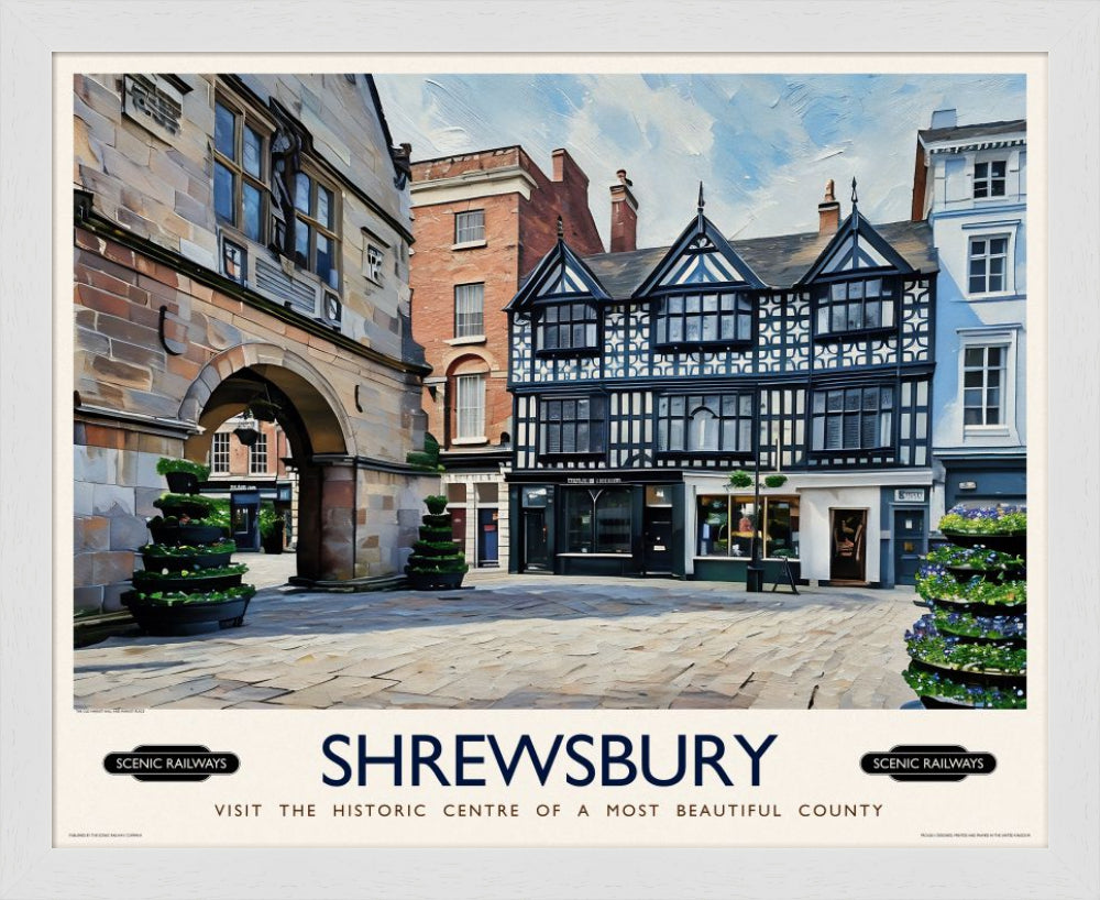Vintage travel poster- Shrewsbury, Shropshire - Scenic Railways