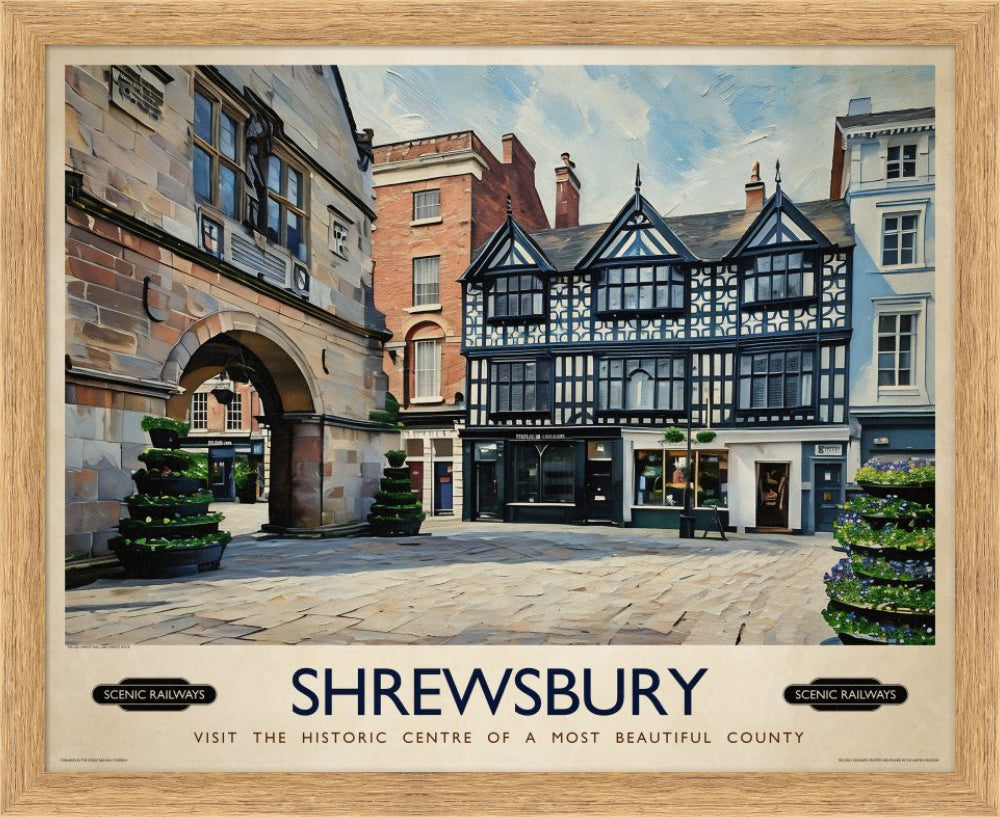 Vintage travel poster- Shrewsbury, Shropshire - Scenic Railways