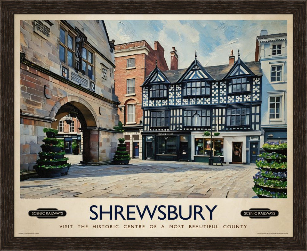 Vintage travel poster- Shrewsbury, Shropshire - Scenic Railways