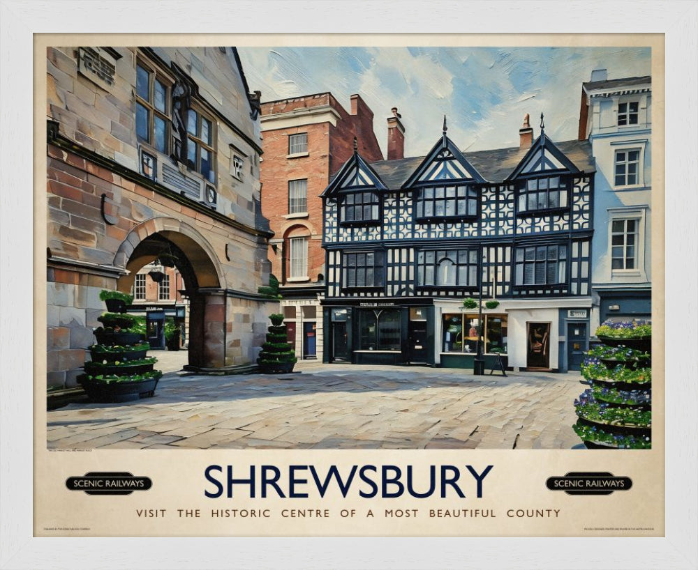 Vintage travel poster- Shrewsbury, Shropshire - Scenic Railways
