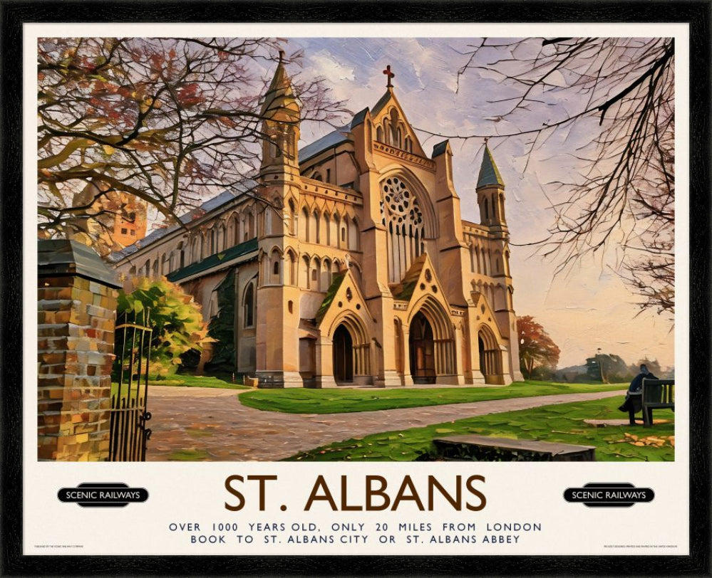 Vintage travel poster- St. Albans, The Cathedral - Scenic Railways