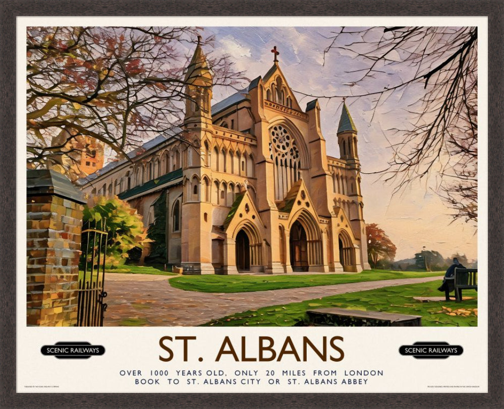 Vintage travel poster- St. Albans, The Cathedral - Scenic Railways