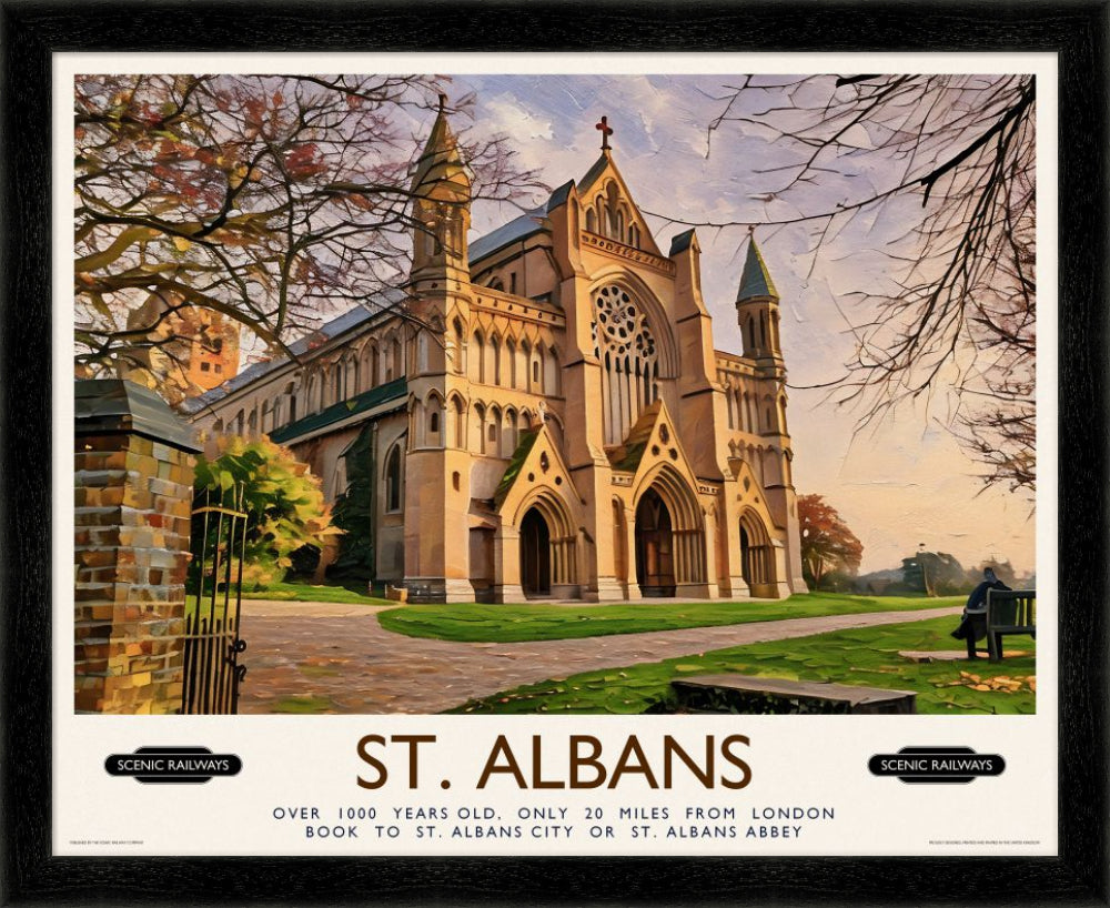 Vintage travel poster- St. Albans, The Cathedral - Scenic Railways
