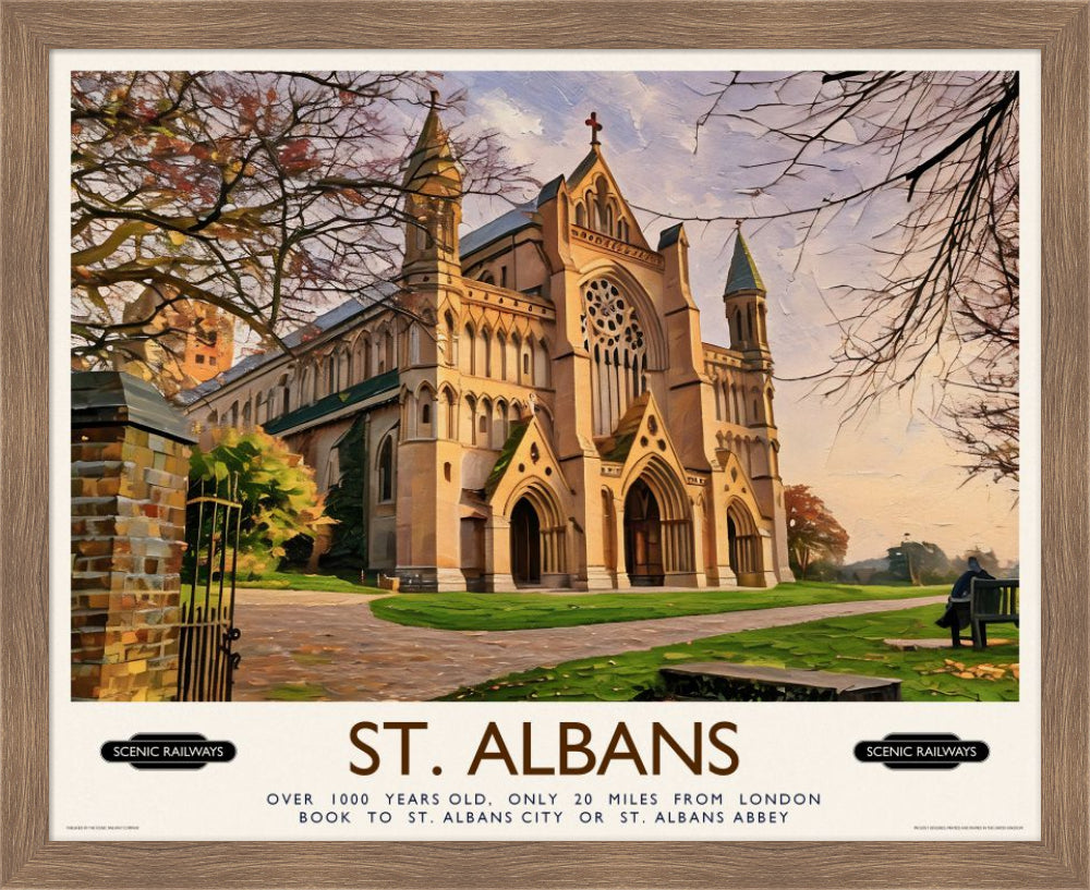Vintage travel poster- St. Albans, The Cathedral - Scenic Railways