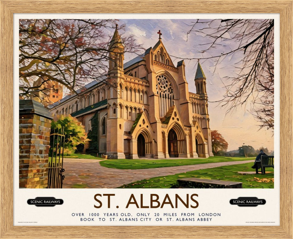 Vintage travel poster- St. Albans, The Cathedral - Scenic Railways