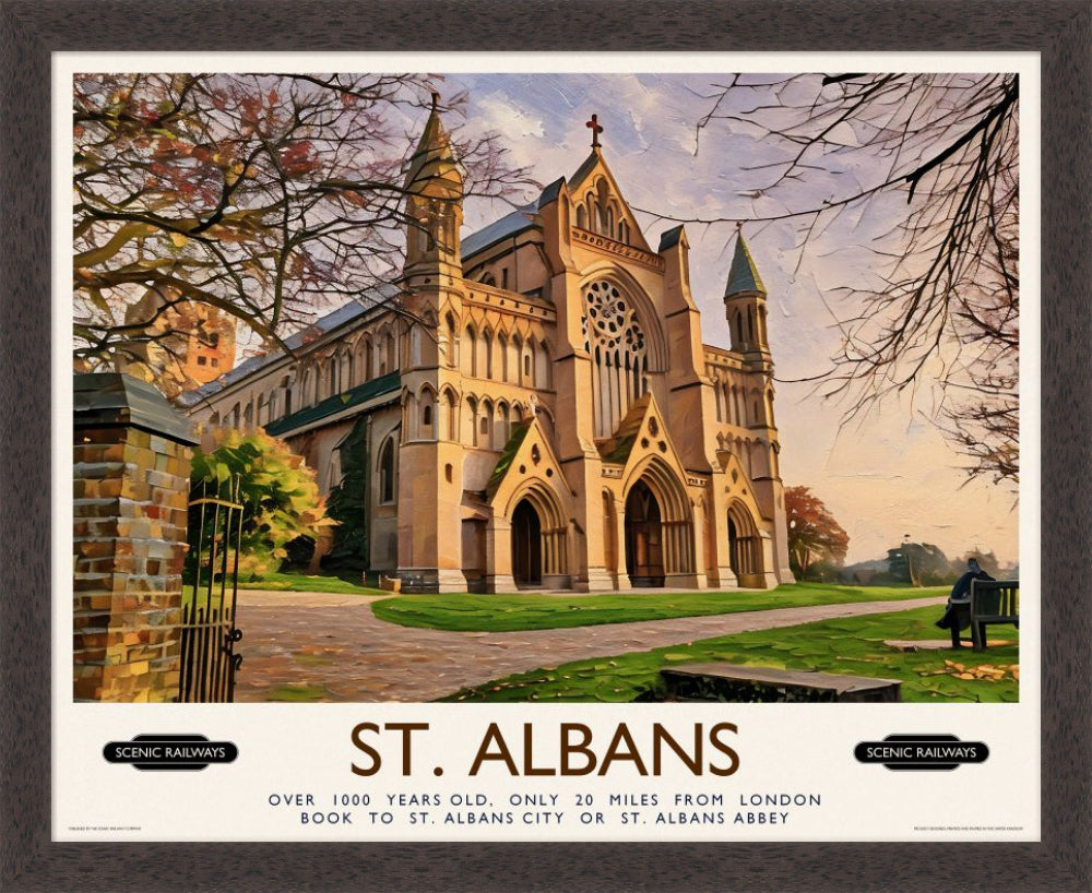 Vintage travel poster- St. Albans, The Cathedral - Scenic Railways