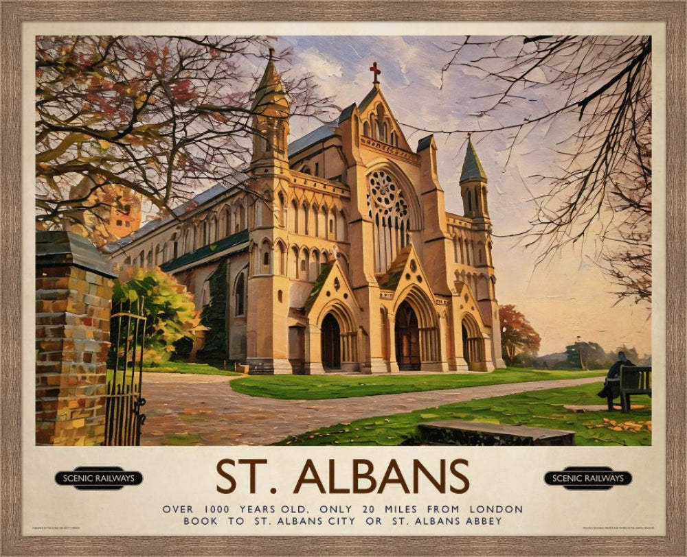 Vintage travel poster- St. Albans, The Cathedral - Scenic Railways