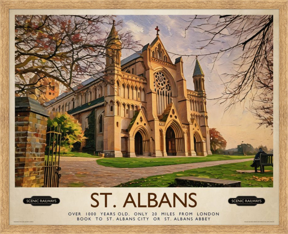 Vintage travel poster- St. Albans, The Cathedral - Scenic Railways