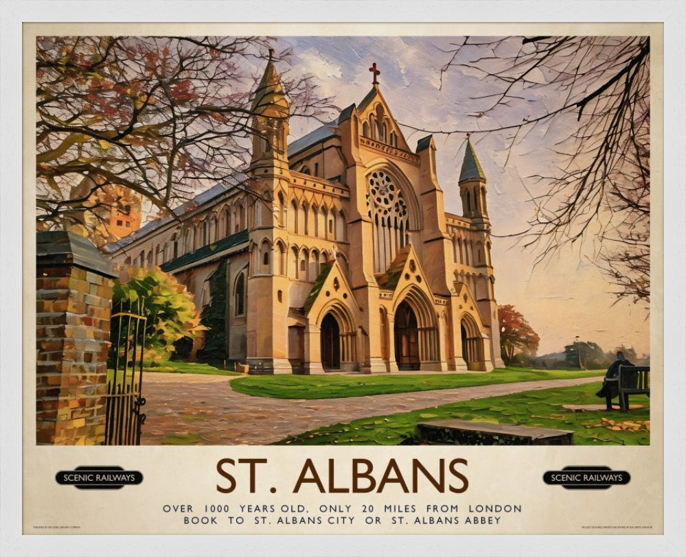 Vintage travel poster- St. Albans, The Cathedral - Scenic Railways