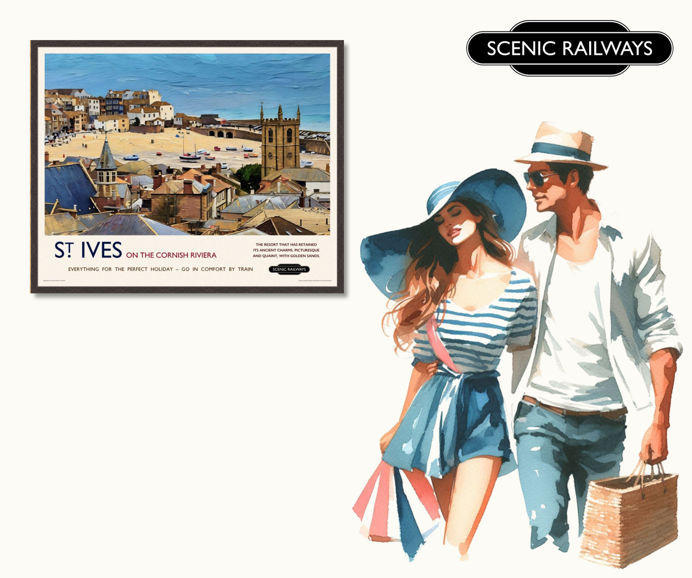 Vintage travel poster- St. Ives, Cornwall - Scenic Railways