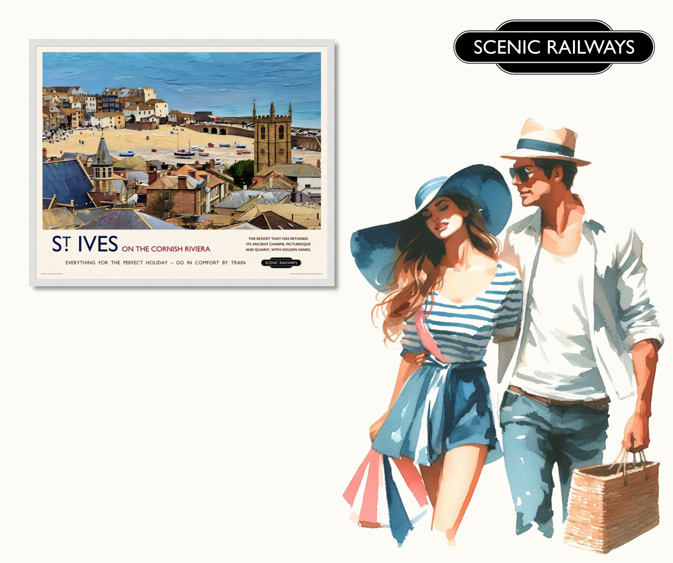 Vintage travel poster- St. Ives, Cornwall - Scenic Railways