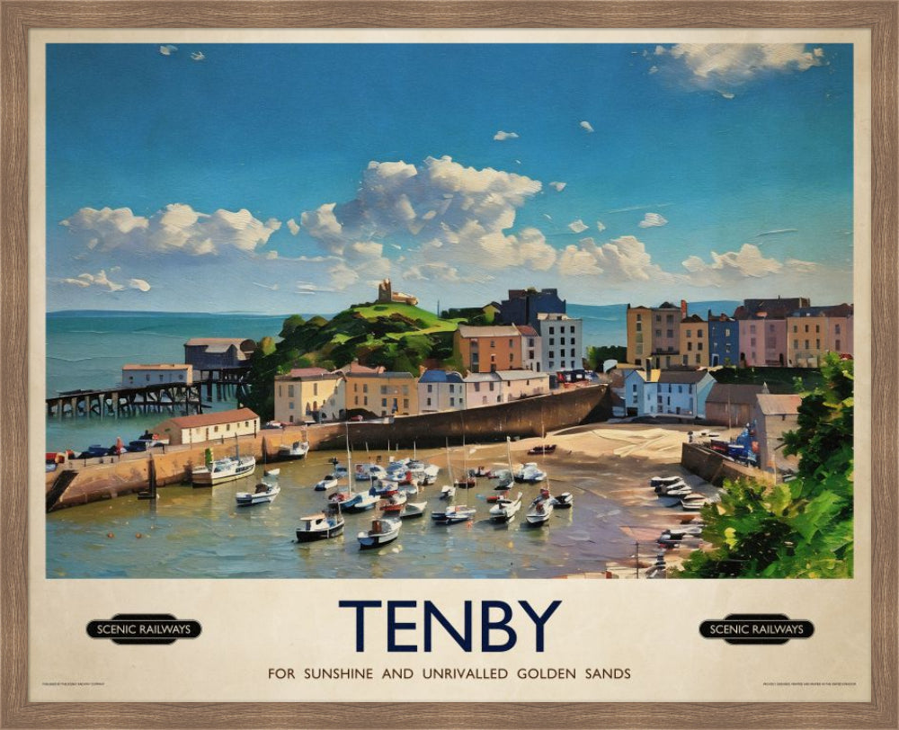 Vintage travel poster- Tenby, Pembrokeshire - Scenic Railways