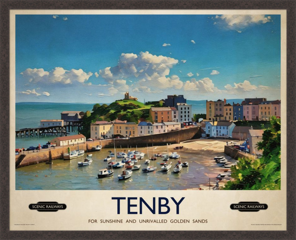Vintage travel poster- Tenby, Pembrokeshire - Scenic Railways