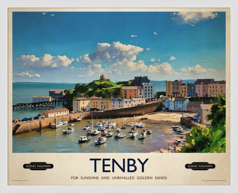 Vintage travel poster- Tenby, Pembrokeshire - Scenic Railways