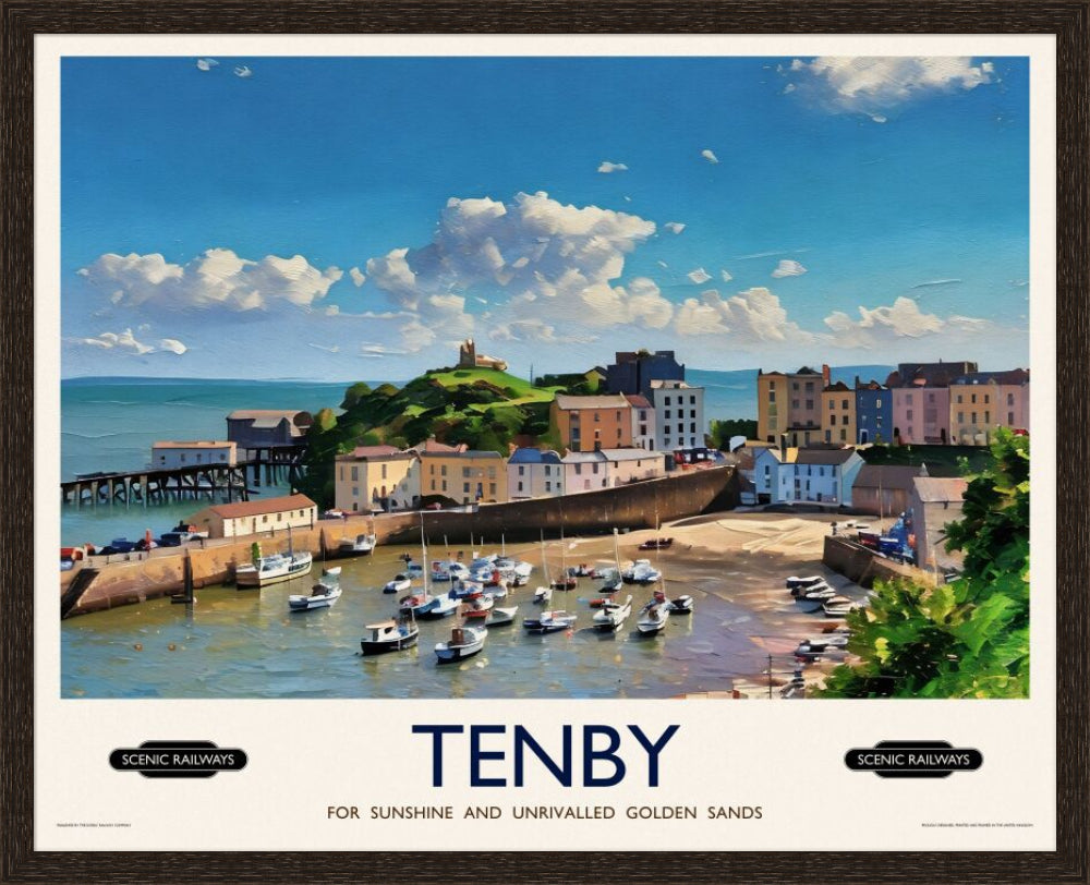 Vintage travel poster- Tenby, Pembrokeshire - Scenic Railways