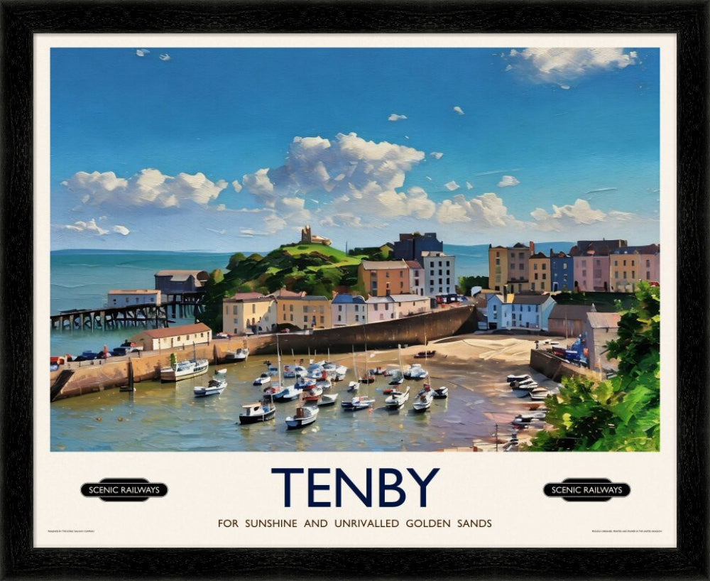 Vintage travel poster- Tenby, Pembrokeshire - Scenic Railways
