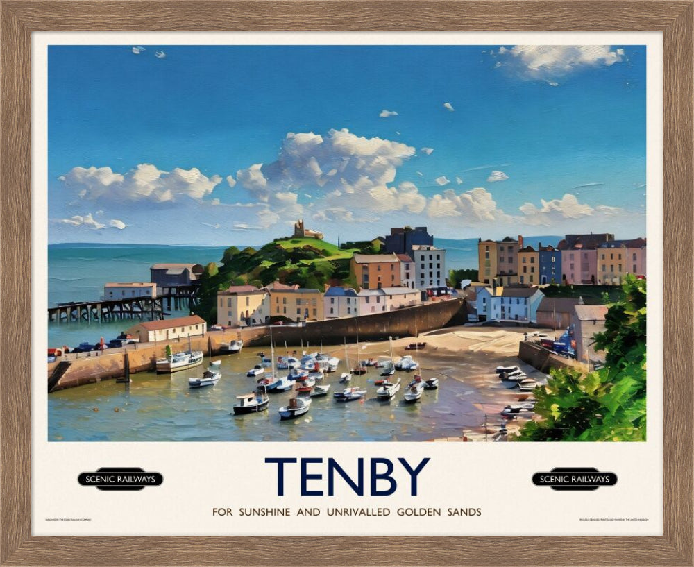 Vintage travel poster- Tenby, Pembrokeshire - Scenic Railways