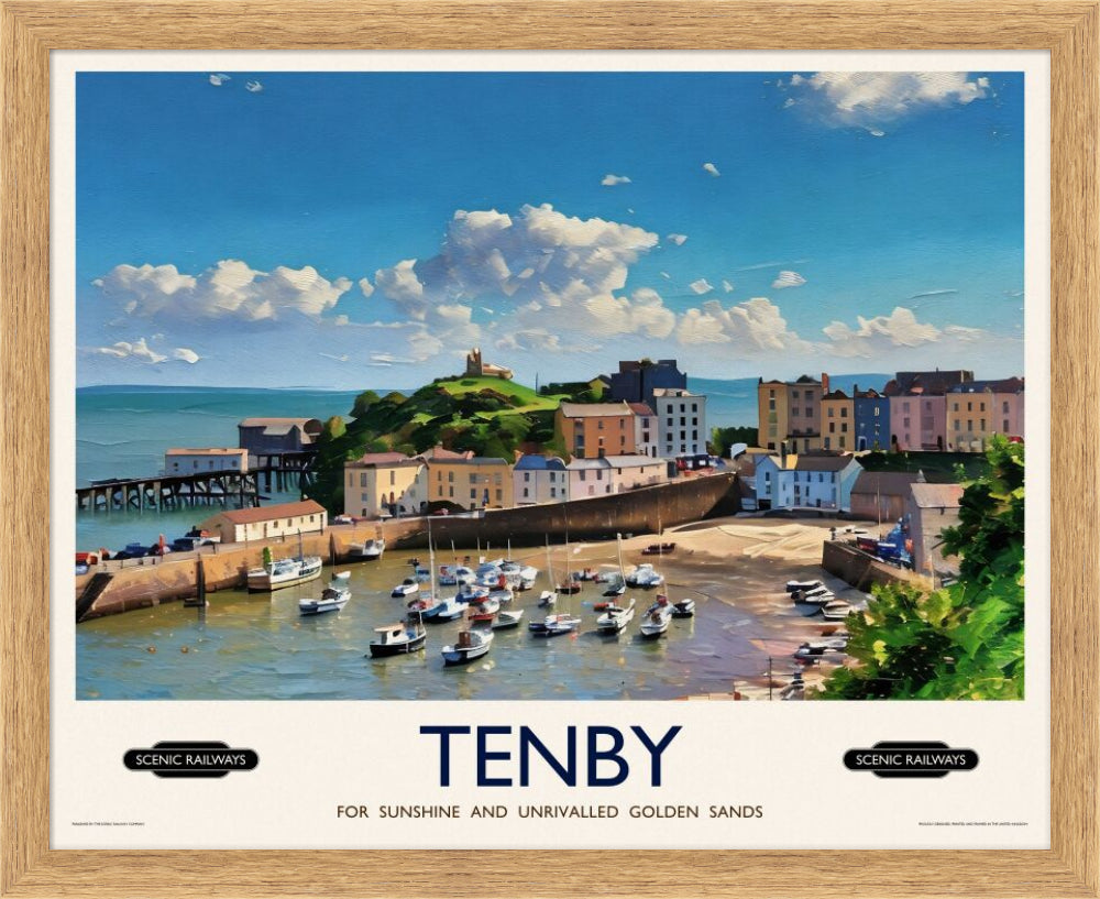 Vintage travel poster- Tenby, Pembrokeshire - Scenic Railways