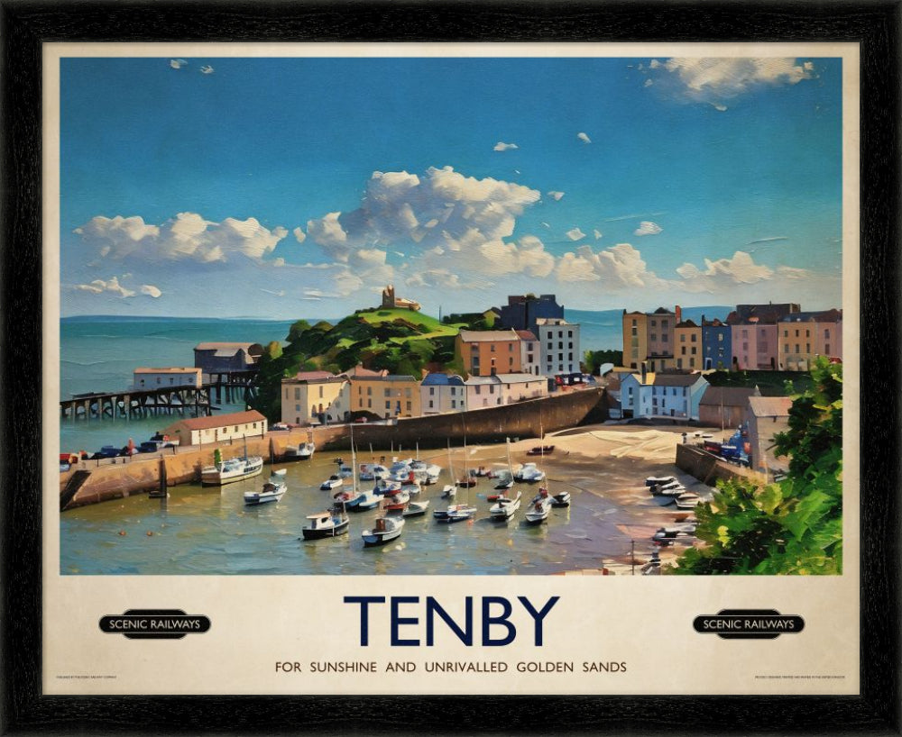 Vintage travel poster- Tenby, Pembrokeshire - Scenic Railways