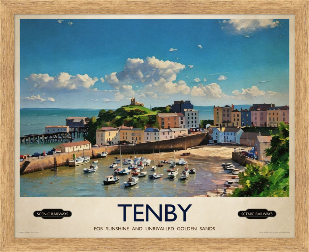 Vintage travel poster- Tenby, Pembrokeshire - Scenic Railways