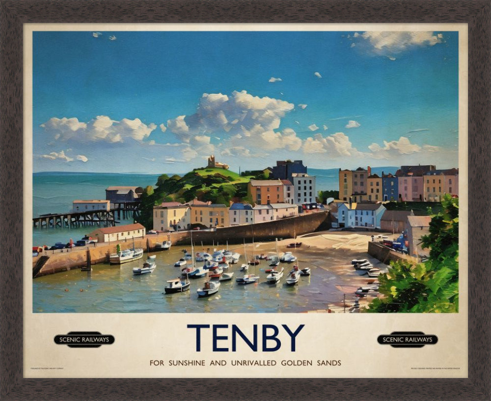 Vintage travel poster- Tenby, Pembrokeshire - Scenic Railways