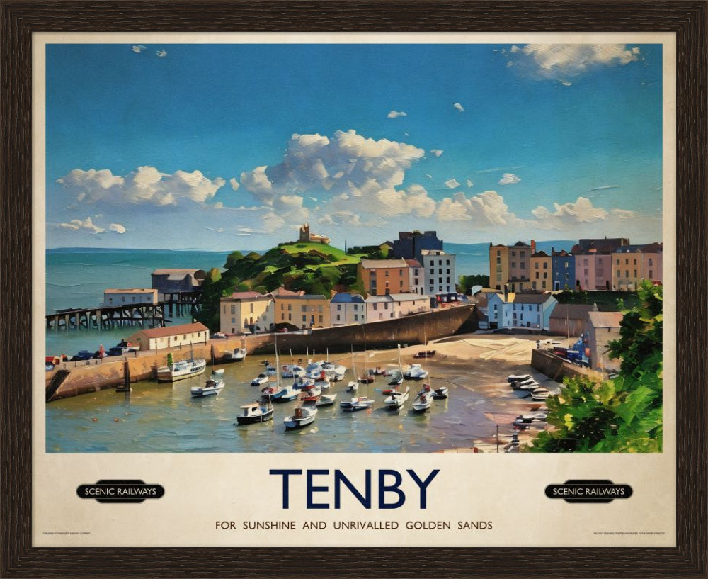 Vintage travel poster- Tenby, Pembrokeshire - Scenic Railways