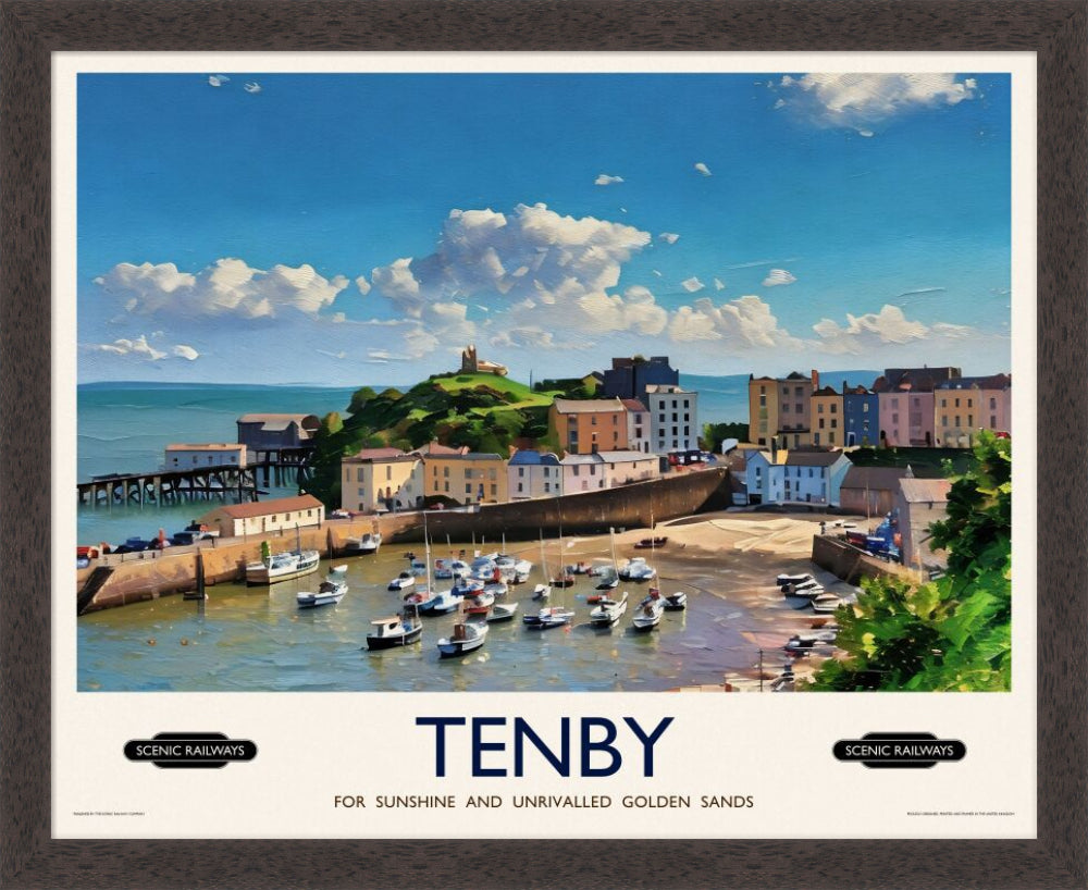 Vintage travel poster- Tenby, Pembrokeshire - Scenic Railways