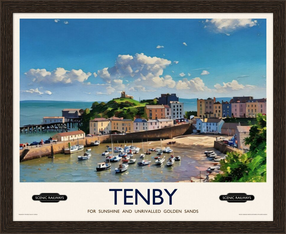 Vintage travel poster- Tenby, Pembrokeshire - Scenic Railways