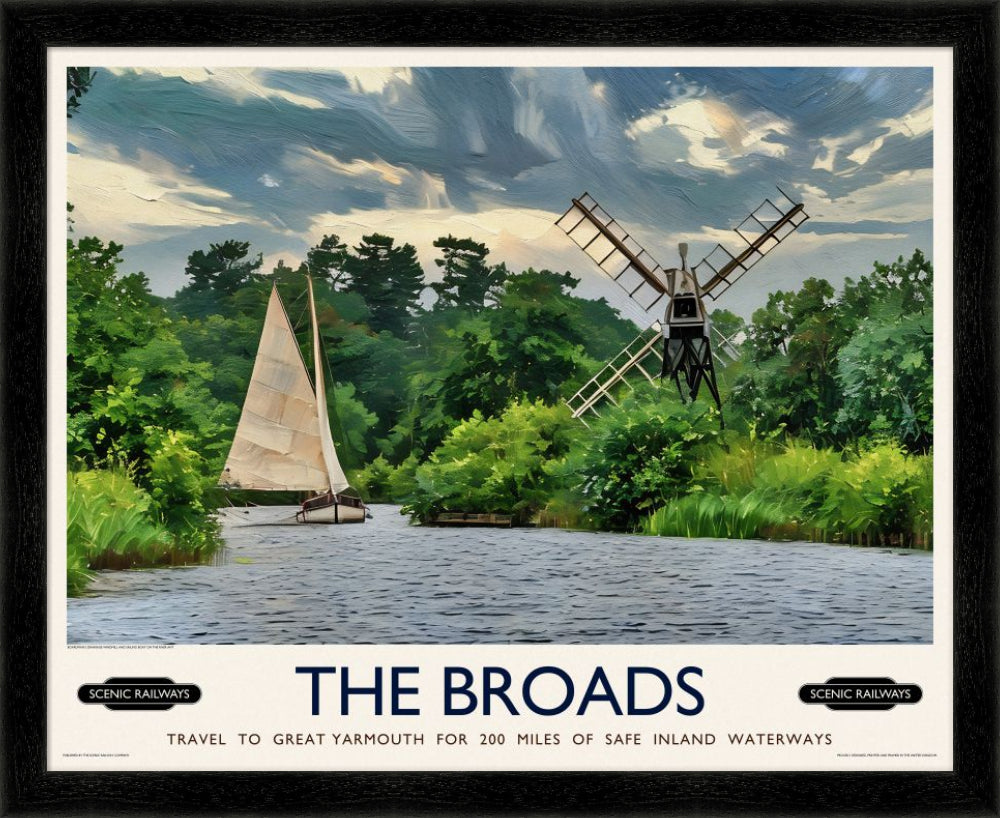 Vintage travel poster- The Broads, Norfolk - Scenic Railways