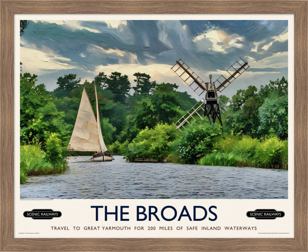 Vintage travel poster- The Broads, Norfolk - Scenic Railways