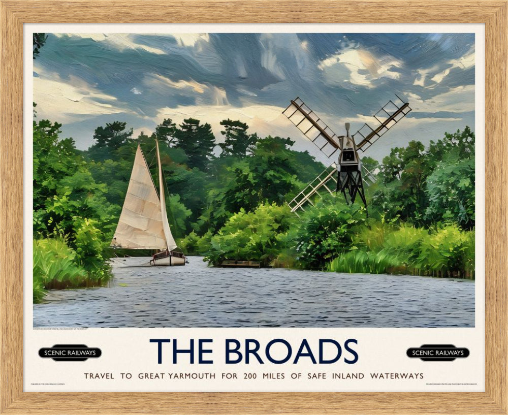 Vintage travel poster- The Broads, Norfolk - Scenic Railways