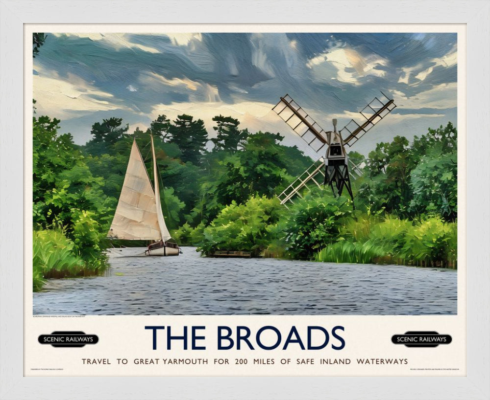 Vintage travel poster- The Broads, Norfolk - Scenic Railways