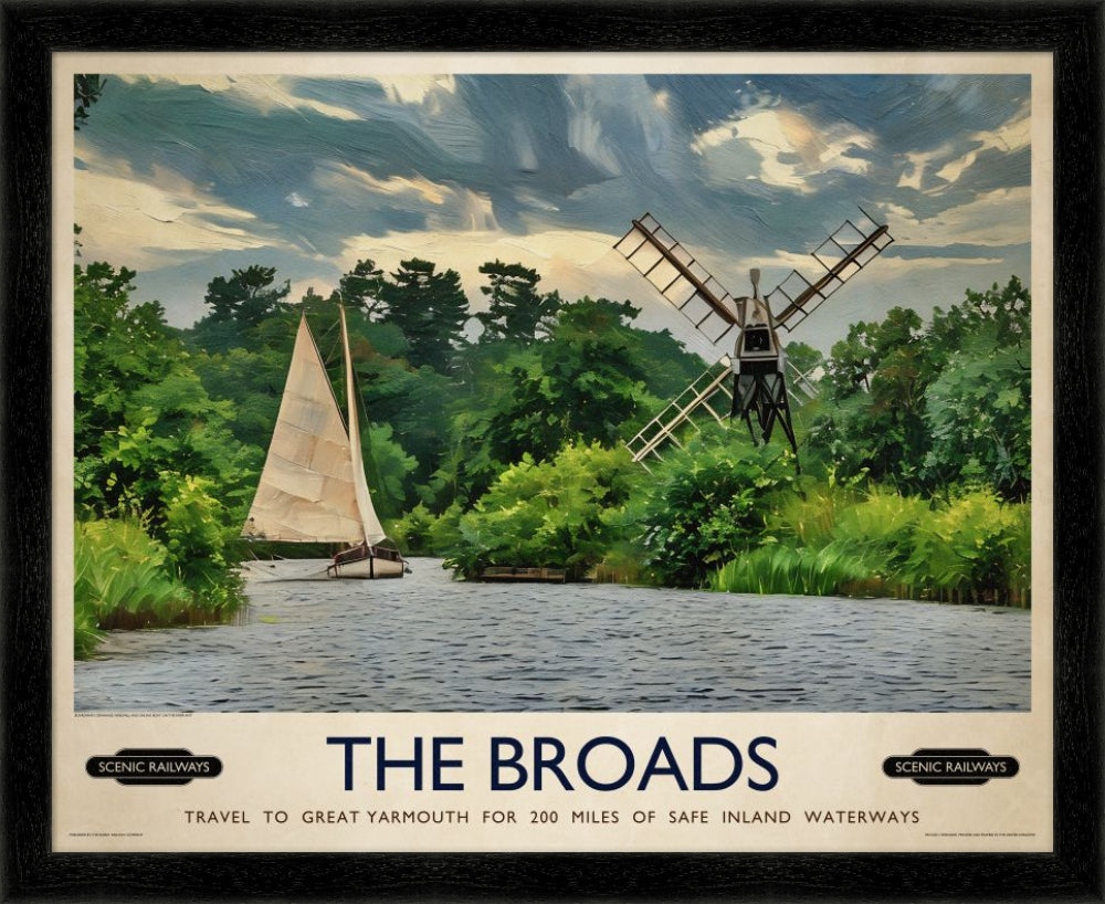 Vintage travel poster- The Broads, Norfolk - Scenic Railways