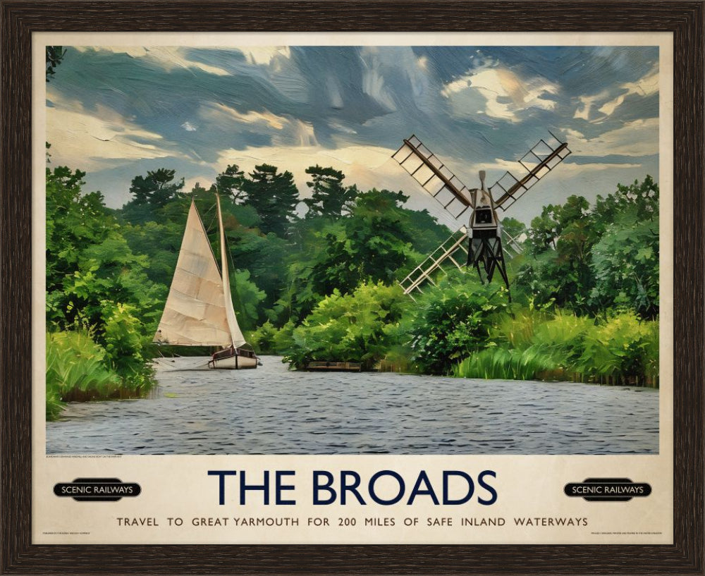 Vintage travel poster- The Broads, Norfolk - Scenic Railways