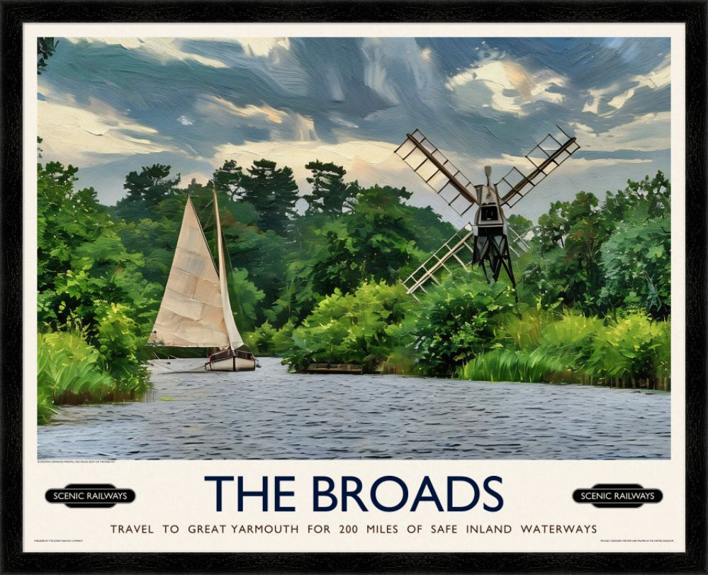 Vintage travel poster- The Broads, Norfolk - Scenic Railways