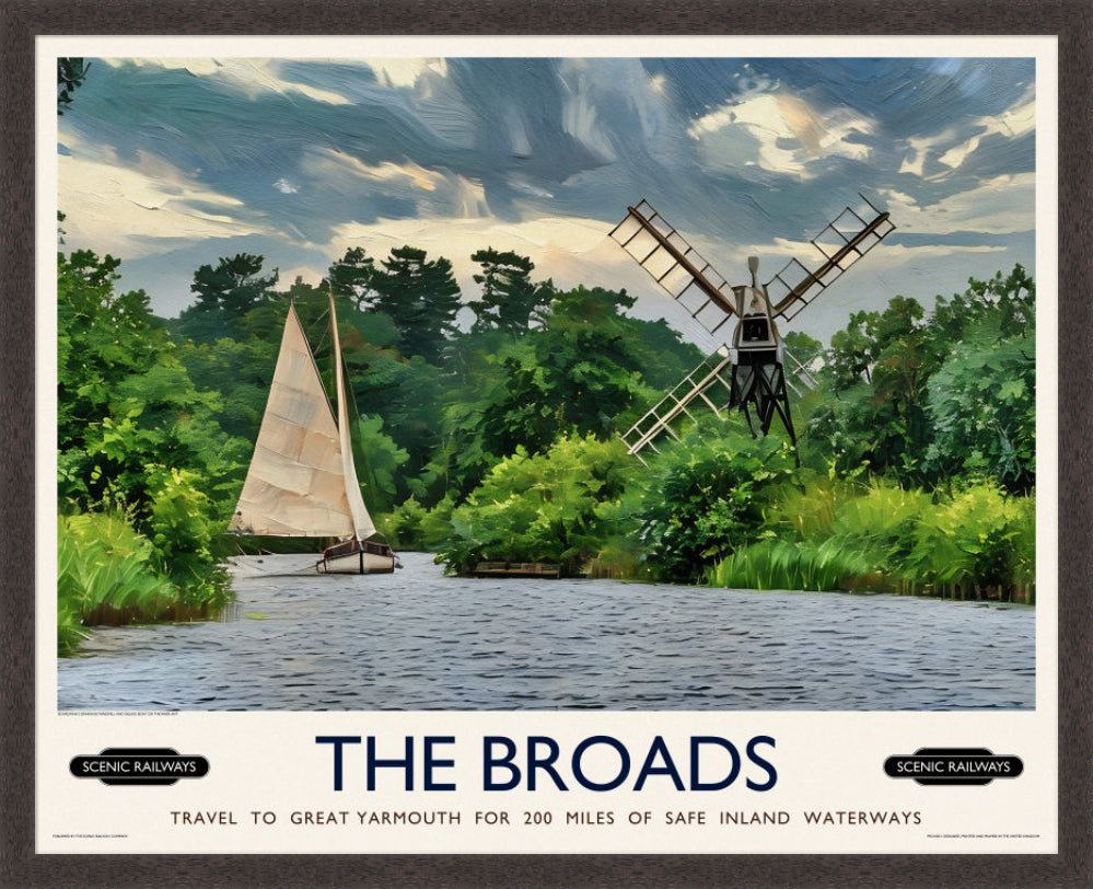 Vintage travel poster- The Broads, Norfolk - Scenic Railways