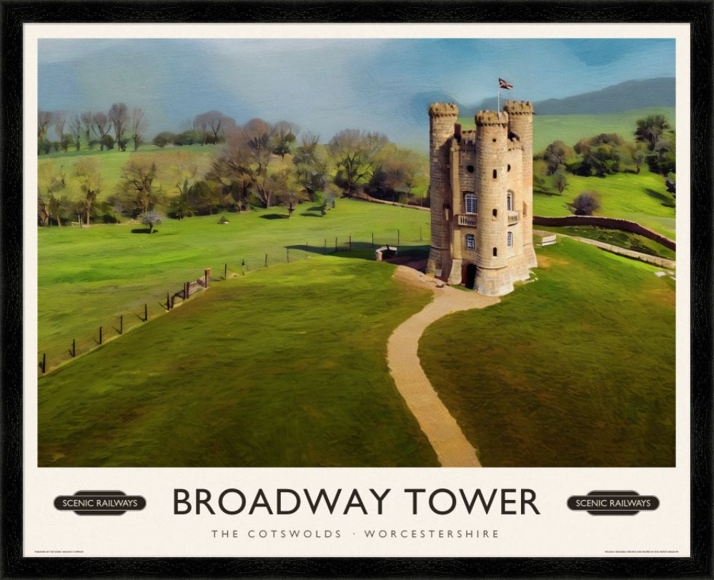 Broadway Tower, The Cotswolds vintage railway travel print – framed British landscape wall art