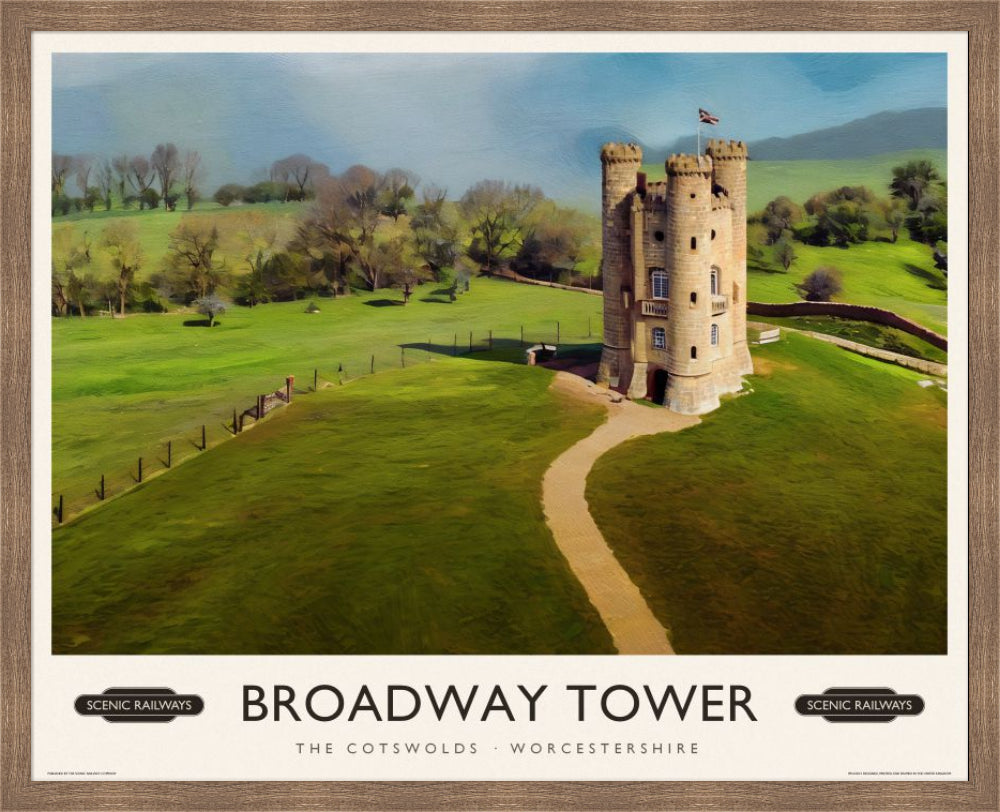 Broadway Tower, The Cotswolds vintage railway travel print – framed British landscape wall art